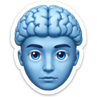 An adult person face emoji with blue brain instead of hair sticker