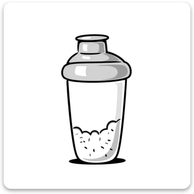 A protein shake in a shaker bottle with details in pastel colors (dd9fb0, ffc6d3, a3bfc9, c4bee2, f1b091), hand-drawn doodle style sticker