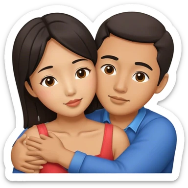Asian couple cuddling and kissing  sticker