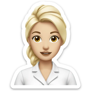 Blonde Esthetician wearing white holding a fan brush sticker