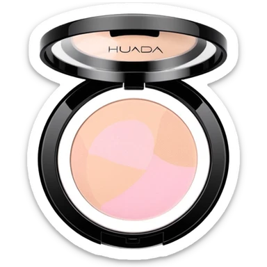 Clean, aesthetic emoji of Huda Beauty loose powder, soft glam vibe, pastel tones, makeup icon style, high quality. sticker
