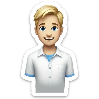 smiling boy in white shirt whit blue eyes sticker