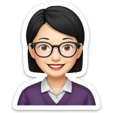black hair Elder asian woman with glasses sticker