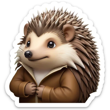 Cinematic Noble Hedgehog Portrait Emoji, Poised and regal, with a compact, spiky build and a rich, earthy Fur of brown spines and a soft underbelly, deep-set soulful beady eyes, Simplified yet sharp and sophisticated features, highly detailed, glowing with a warm, dignified glow, high shine, intelligent and endearing, stylized with an air of woodland charm, focused and attentive, soft glowing outline, capturing the essence of a watchful and confident little hedgehog, so majestic it feels as though it could scurry out of the screen with effortless authority! sticker