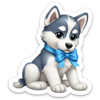 Husky puppy with blue bow sticker