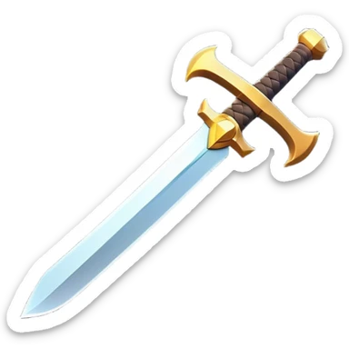 Clash of Clans aesthetic: Cinematic Playful Pixel 3D Sword Portrait Emoji, rendered in a 3D vector-style similar to standard emojis with minimal shading and bold, simplified shapes. A compact, distinct form with signature details, softly glowing with a pixelated adventure charm. Simplified yet unmistakably iconic, highly detailed and consistent, glowing with a soft radiance and high shine. Stylized with a touch of classic pixel-art charm and a soft glowing outline, capturing the essence of a beloved gaming relic with a friendly, playful manner! sticker