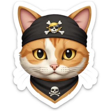 pirate cat with one eye closed with band sticker