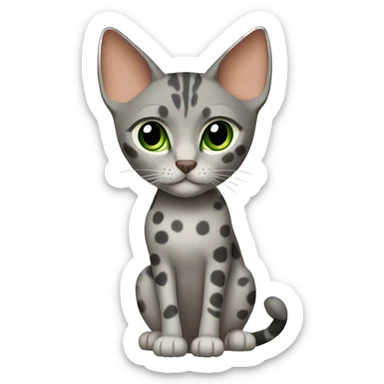 Short-haired oriental cat , full body , grey coat with spots , green eyes , terracotta nuzzle sticker