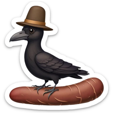 a raven wearing some kind of lid, standing on a worm sticker