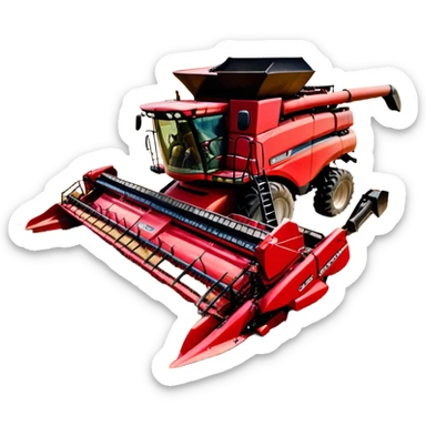 Case IH Axial-Flow 8250 (2022) – Cinematic-realistic Case IH Axial-Flow 8250 harvester, its deep red body towering over endless wheat fields. The massive cutting header slices through golden crops, sending a steady stream of grain into the bin as dust and chaff swirl in the afternoon sun. sticker