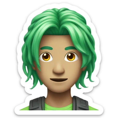 Head of Asian male cyborg with long green hair sticker