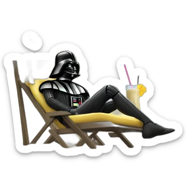darth Vader lounging on the beach under an umbrella while drinking a piña colada sticker