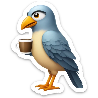 Cartoon bird wearing a pair of underwear drinking coffee  sticker