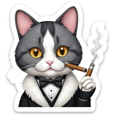Tuxedo cat smoking cigar sticker
