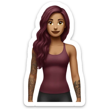 Beautiful tattooed  burgundy long haired woman doing Pilates sticker