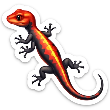 Salamander with black scales and fiery red flashes on its body, sleek and reptilian appearance sticker