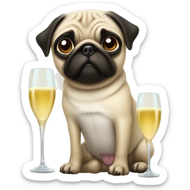 Pug with champagne flute sticker