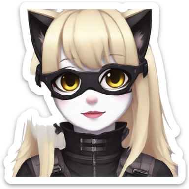 Gorgeous furry gothic dark techwear anime style anthro black cat furry sona with blushing face aesthetic and pretty edgy black with collar and harness trending style sticker