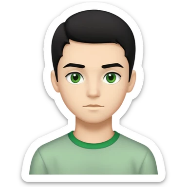 Chico de 14 años con cabello negro y cejas negras y ojos verdes y peinado de lado  sticker