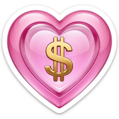 Pink heart shaped crystal with a $ carved in the center of the crystal.Pink heart shaped crystal with a $ carved in the center of the crystal. sticker