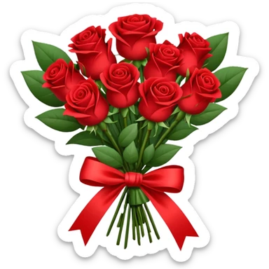 bouquet of roses with bow and wrapping paper sticker