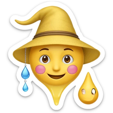 Emoji souriant avec goutte de sueur avec chapeau d"anniversaire et goutte de sueur sticker