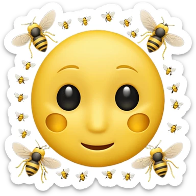 😊🥺 these emojis but with flies around it and its happy yellow face emoji black eyes sticker