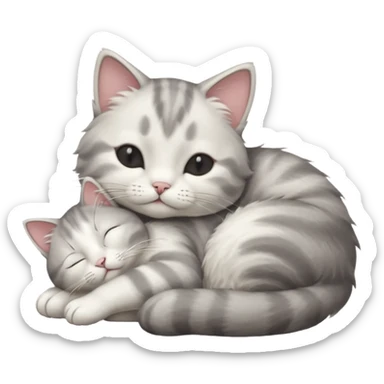 1 grey and white small cat with its eyes closed lying down leaning on its elbow with its paw curled under his head holding it up sticker