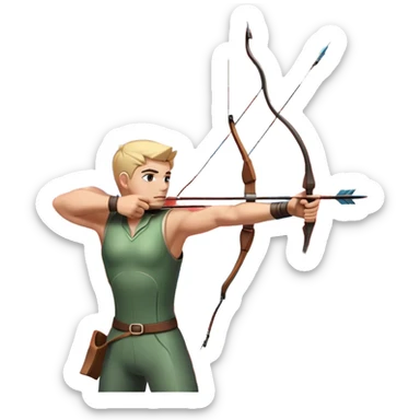 An archer drawing a bow and aiming an arrow at a target, with perfect focus and precision. The target is visible in the background, featuring concentric rings. The scene captures the concentration and skill involved in archery, emphasizing the elegance and accuracy of the sport. sticker