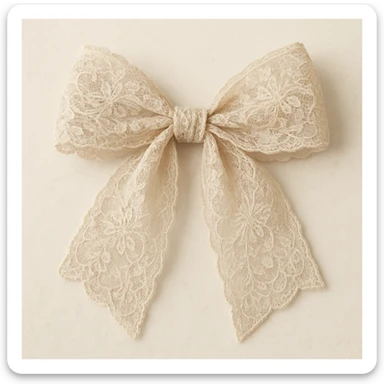 a beige lace bow, delicate and elegant, with intricate lace patterns and soft neutral tones sticker
