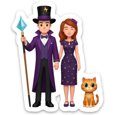 magician couple and their pet cat sticker