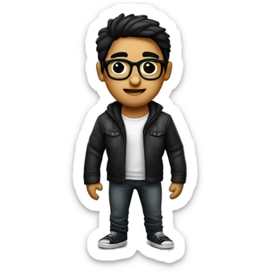 Joven rubio con pelo corto con gafas con remera negra  sticker