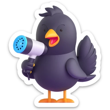 cute soft fluffy hair dryer bird blowing gentle air with a happy face, soft pink, full-body sticker