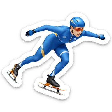 An icon showing a speed skater gliding on a professional oval ice track, captured in mid-motion with aerodynamic posture and sleek skates. The background features snowy mountains, flags, and a clear blue sky. Transparent background reflects the speed and elegance of the sport. sticker