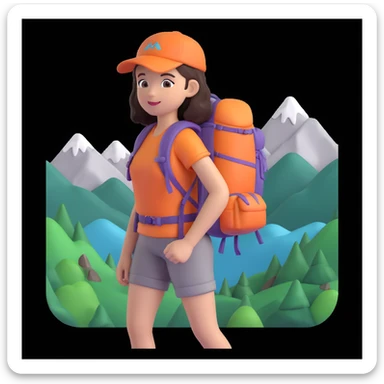 portrait of girl back packing mountains in background, close up pose sticker