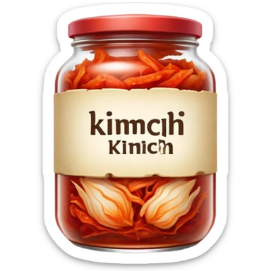 chopped Kimchi Cinematic Realistic Kimchi Dish Emoji, depicted as spicy, fermented cabbage with vibrant red hues neatly served in a traditional jar, rendered with dynamic textures and bold, appetizing lighting. sticker