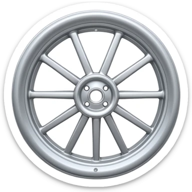 Realistic front-view wheel with perfectly symmetrical design, evenly spaced straight spokes, equal distance between each spoke, centered composition, smooth metallic texture, clean edges, no background. sticker