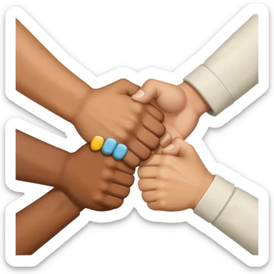 three hands making a group fist bump, unity and friendship sticker