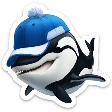 An orca whale wearing a Vancouver Canucks hat sticker