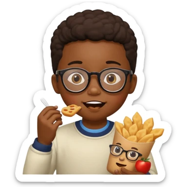 snack holding black kid with glasses on eyes sticker