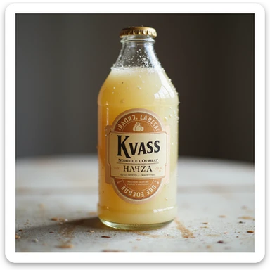 white kvass, bottle with label, condensation drops, transparent background, realistic style sticker
