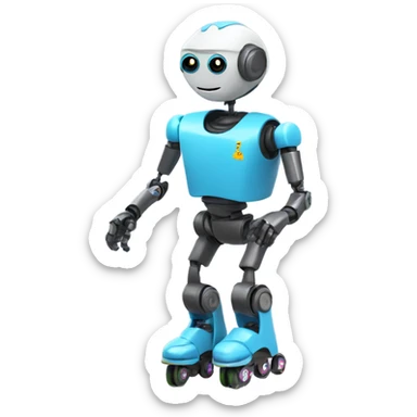 a robot teacher with roller blades sticker