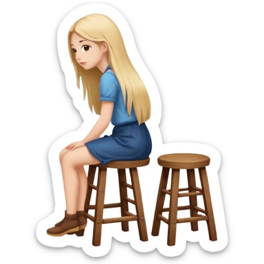 The girl is sitting on a stool facing full backwards. sticker