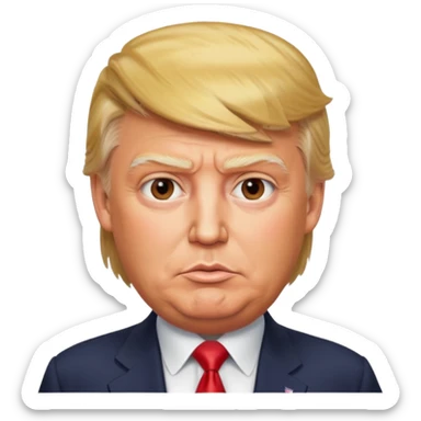 Donald Trump, ultra-realistic, round face, highly detailed and natural skin, very cunning and foxy look, polished finish, plain background, looks like a real photograph sticker