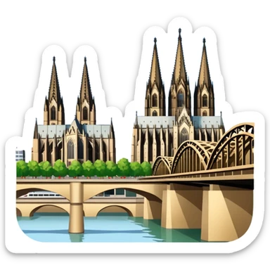Cologne Cathedral and Hohenzollern Bridge in Köln, Germany, iconic landmarks, apple emoji style, no frame or border sticker