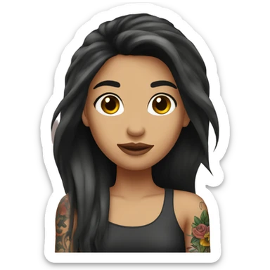  Brunette with tattoos on arm with long hair sticker