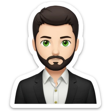 Man with a short full beard, Styled hair, Best looking man in the planet, onepiece style dark hair, green eyes, more anime style more maskulin. Wearing a white formal shirt, first buttons open macho style sticker