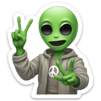 Alien putting up the peace sign  sticker