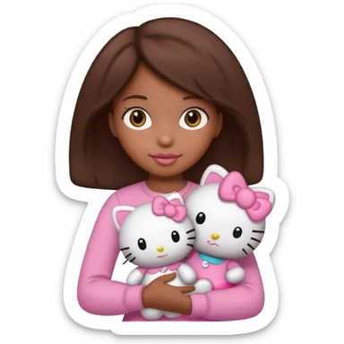 black girl with brown hair holding a hello kitty sticker