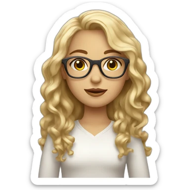 blonde girl with shoulder length wavy hair and grey eyes wearing thin golden glasses sticker